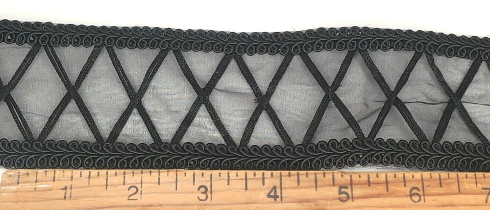 Trenza Transparente Espalda Tricot 2 yardas x 2.25" Deco, Eduardiano, Nuevo de Colección con X sobre Foto 2 de 3