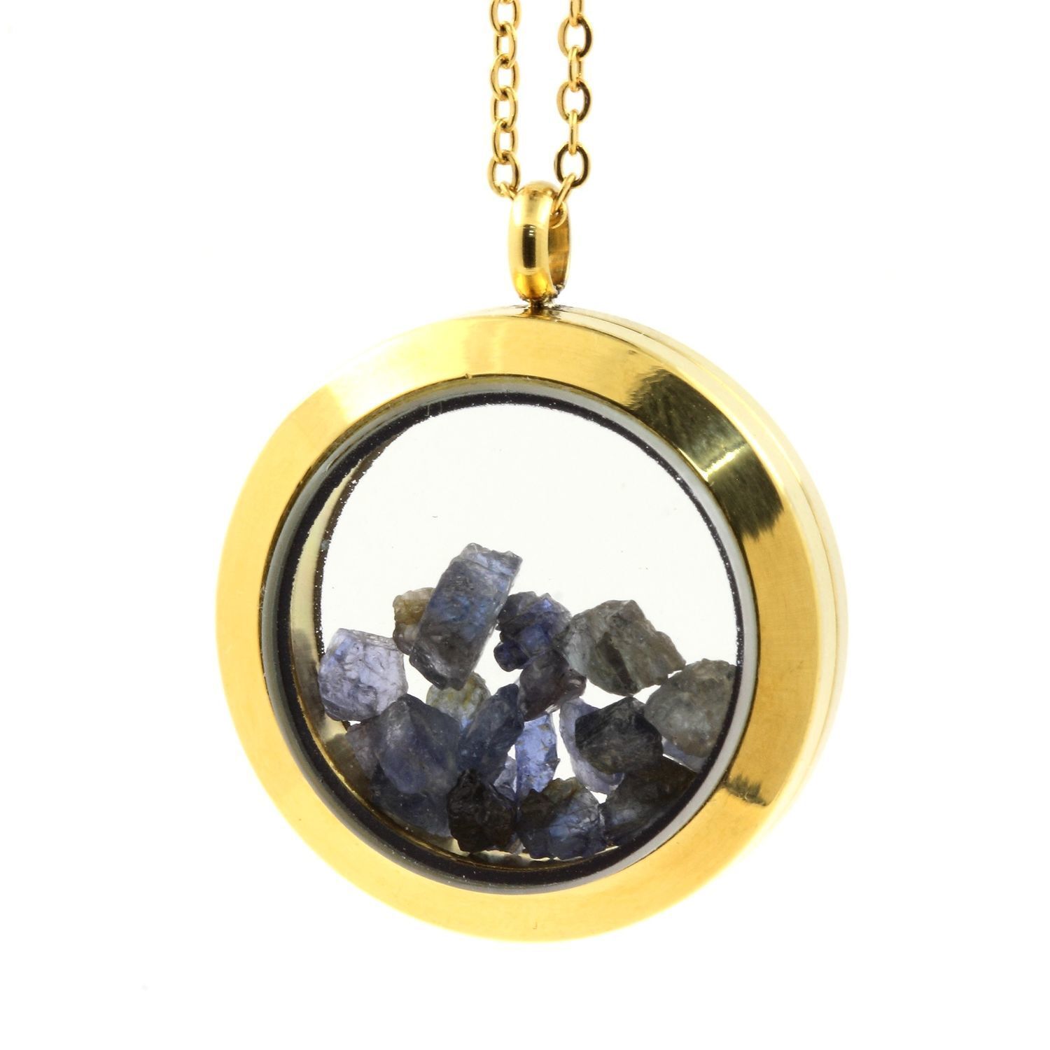 Collier Saphir brut pendentif médaillon 30 mm en métal couleur or