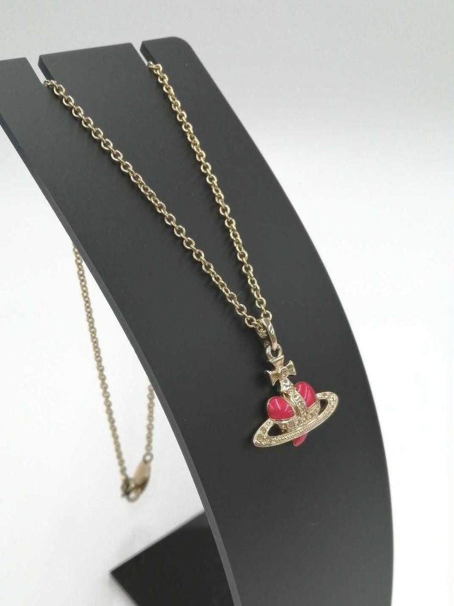 Vivienne Westwood DIAMANTE Heart Orb Necklace Red/Gold From