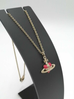 Vivienne Westwood DIAMANTE Heart Orb Necklace Red/Gold From Japan