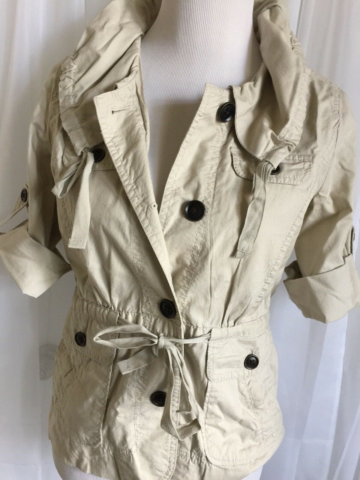 Ann Taylor Loft Tan Drawstring Button Front Light… - image 1