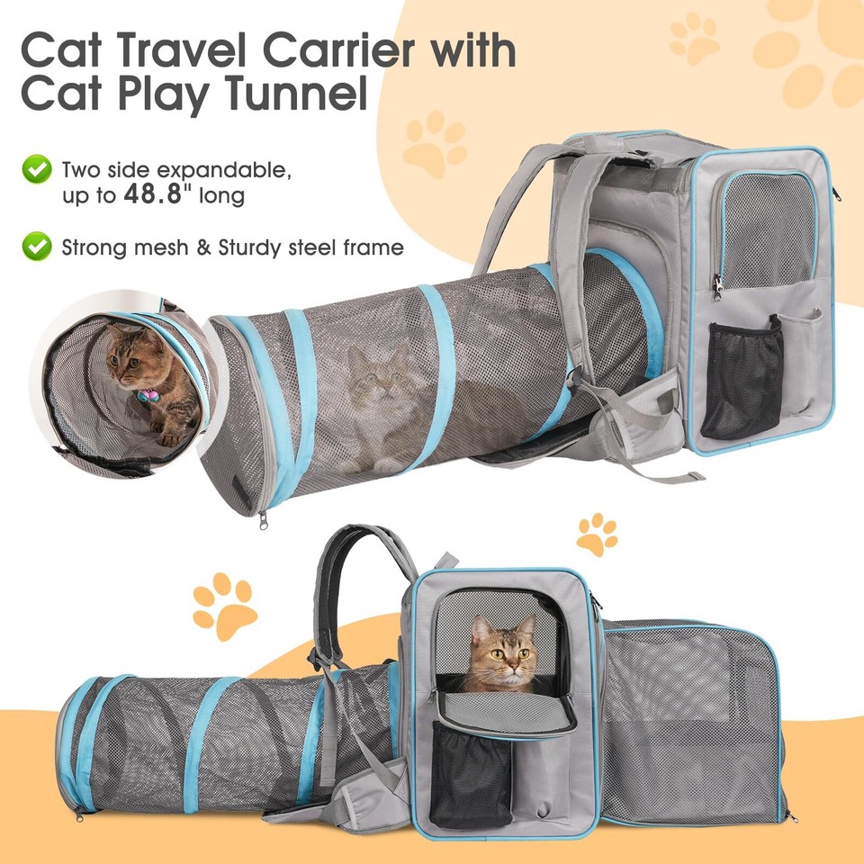 Cat Backpack Carrier with Litter Box, Expandable Portable Cat Carrier
