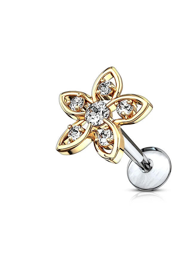 Piercing de caracola ajustado 16G 2 piezas de circonita cúbica árbol de vida y circonita cúbica flor dorada labret hélice tragus Foto 4 de 4