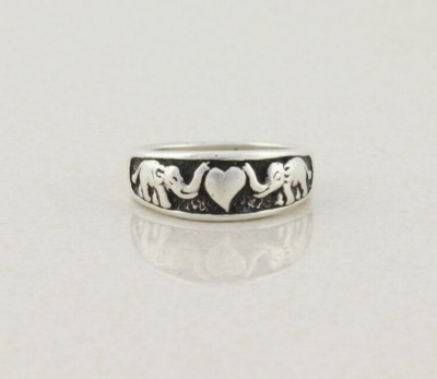 Sterling Silber zwei Elefanten Herz Ring Bandgröße 7 1/2