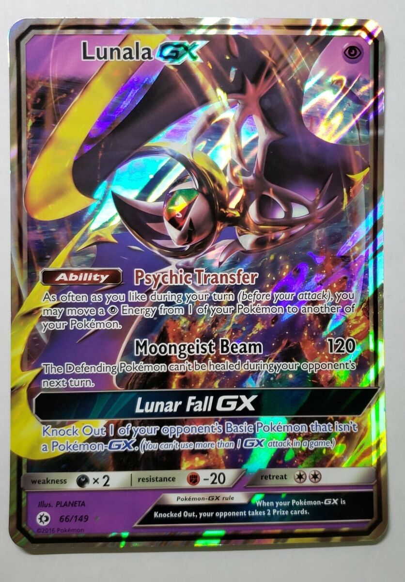 Rare Holographic JUMBO Lunala GX Pokémon Card, Sun & Moon Set 66/149