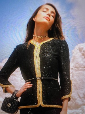 Chanel 22S NEW TAGS BLACK JACKET GOLD Braided trim Gold CC buttons