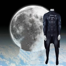Black Superman Jumpsuit Superhero Cosplay Costume For Adult Kids Halloween Cos