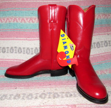 Womens Vintage Justin Diamond J Red Leather Roper Cowboy Boots 6 B NEW in Box