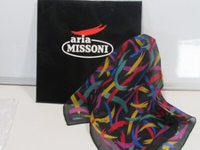 ARIA MISSONI 100 SILK SCARF. NEW. BLACK PINK GREEN BLUE YELLOW 15 INCH SQUARE