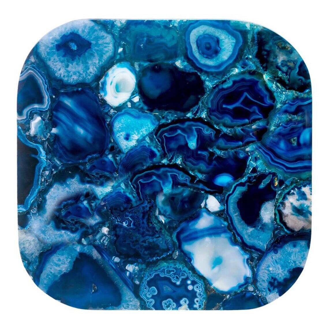 Handmade Blue Agate Coffee Table 12x12 Inch Decorative Furniture Gift