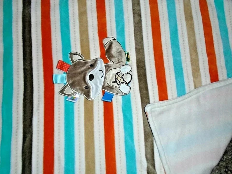 9N !WOW! TAGGIES 30x40 Striped SQUIRREL Plush Fleece Crib Baby Blanket - Image 3 of 4