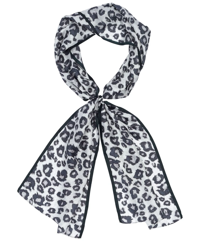 Bufanda de seda con estampado de leopardo Echo para mujer - 16" x 70" - plateada/negra Foto 3 de 3