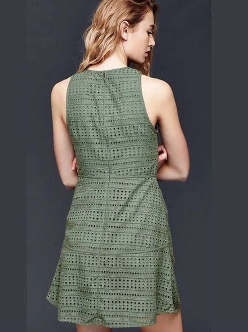 Robe GAP Sans Manches évasée à Oeillets - Taille 14 Couleur Cool Olive - 100% Coton Neuve étiquetée