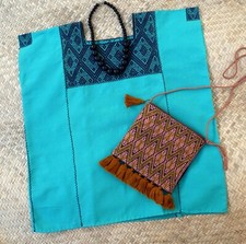 Huipil Tunic Mayan Handwoven Backstrap Loom Chiapas Mexico Turquoise  Dk Gray