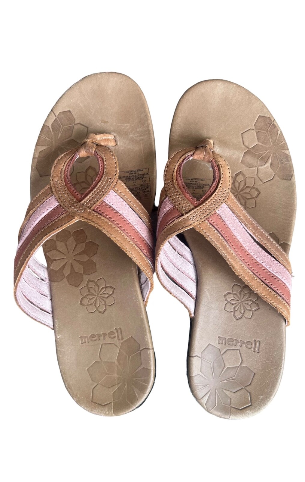 Sandali Merrell Brown Sugar Performance Footwear rosa marrone pelle con cinturino taglia 6