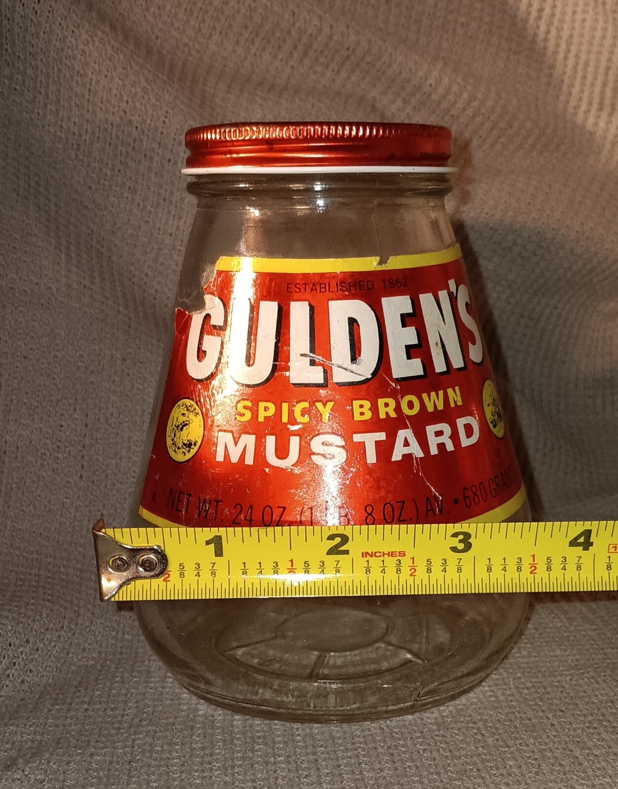 RARE VINTAGE 70s LRG GULDEN'S Spicy Brown Mustard 24 OZ Glass Jar Retro