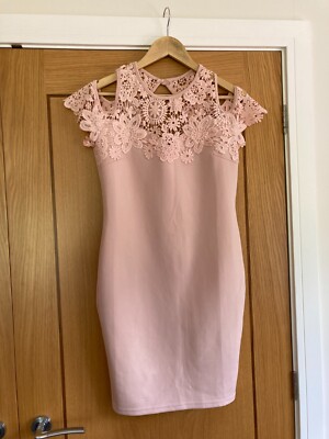 Dusty pink dress UK 12 lace top above knee length smart casual