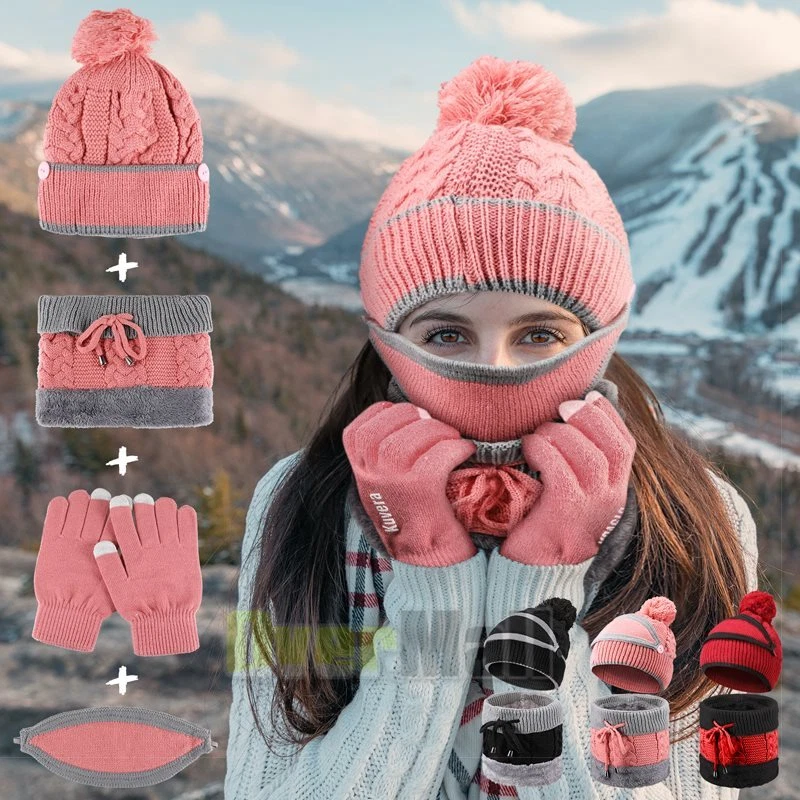 Mujeres Damas Grueso Tejido Sombrero Bufanda Guantes Y Máscara Conjunto Tejido Invierno NUEVO EE. UU. Foto 3 de 4