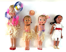 Vtg Carnival Celluloid Doll Lot Toy Prize Feathers Flapper Girl 1940's Japan