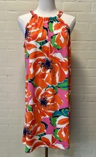 Trina Turk NWT JuJu Pink Orange Tropical Floral Halter Shift Mini Dress Resort M