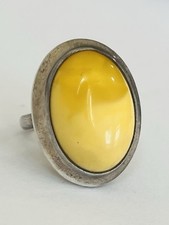 Vintage Butterscotch Egg Yolk Amber Sterling Silver Statement Ring Size 7