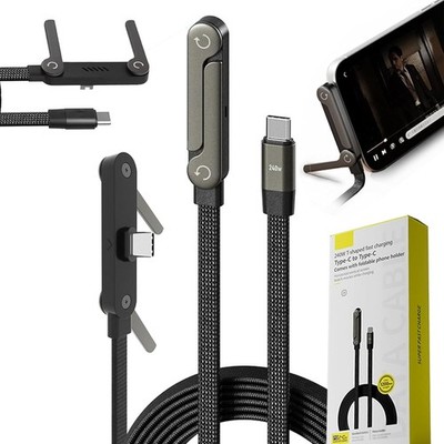 Basemo 2-IN-1 240W Type C to C Fast Charging Cable Invisible Phone Holder Stand