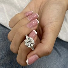 3Ct Round Certified Moissanite Three Stone Engagement Ring 14K White Gold Plated