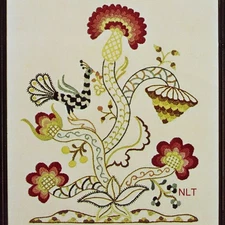 Vintage Crewel Embroidery Kit Williamsburg Jacobean Bird Tree of Life Scrolling