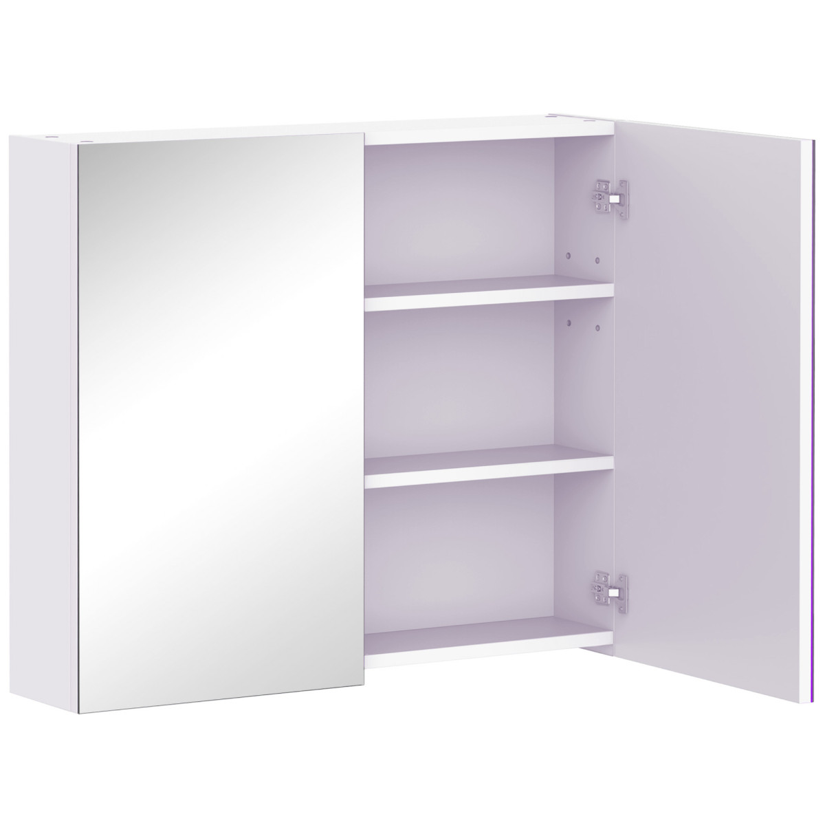 Homcom Unisex White Wall Mounted Mirror Cabinet Storage Cupboard Shelf Bathroom Double Door In - Image 2