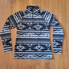 Eddie Bauer S Fleece Pullover Black White Southwestern 1/4 Zip Fossil Aztec