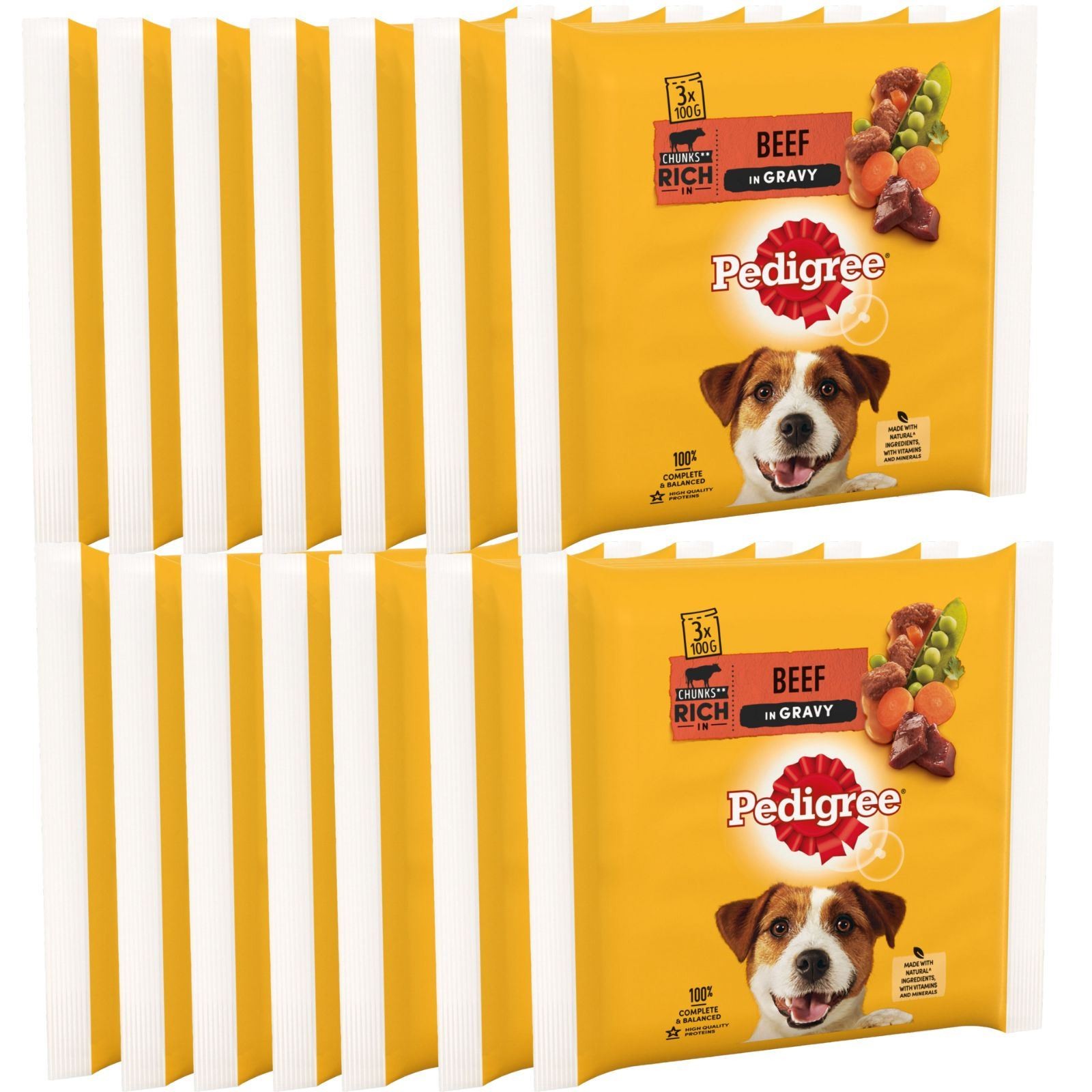 14x Pedigree Dog Food Pouches with Beef and Vegetable in Gravy 100 g Pack 0f 3