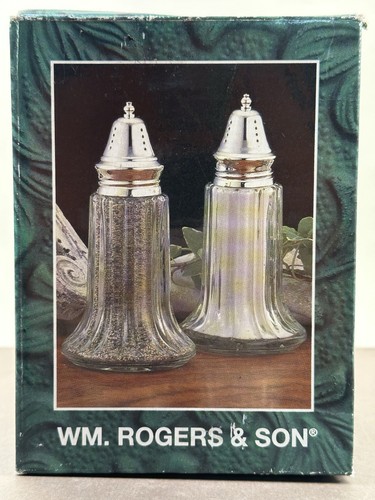 WM. Rogers & Son Glass Silverplated Cap Salt and Pepper Shaker Set Large 6"
