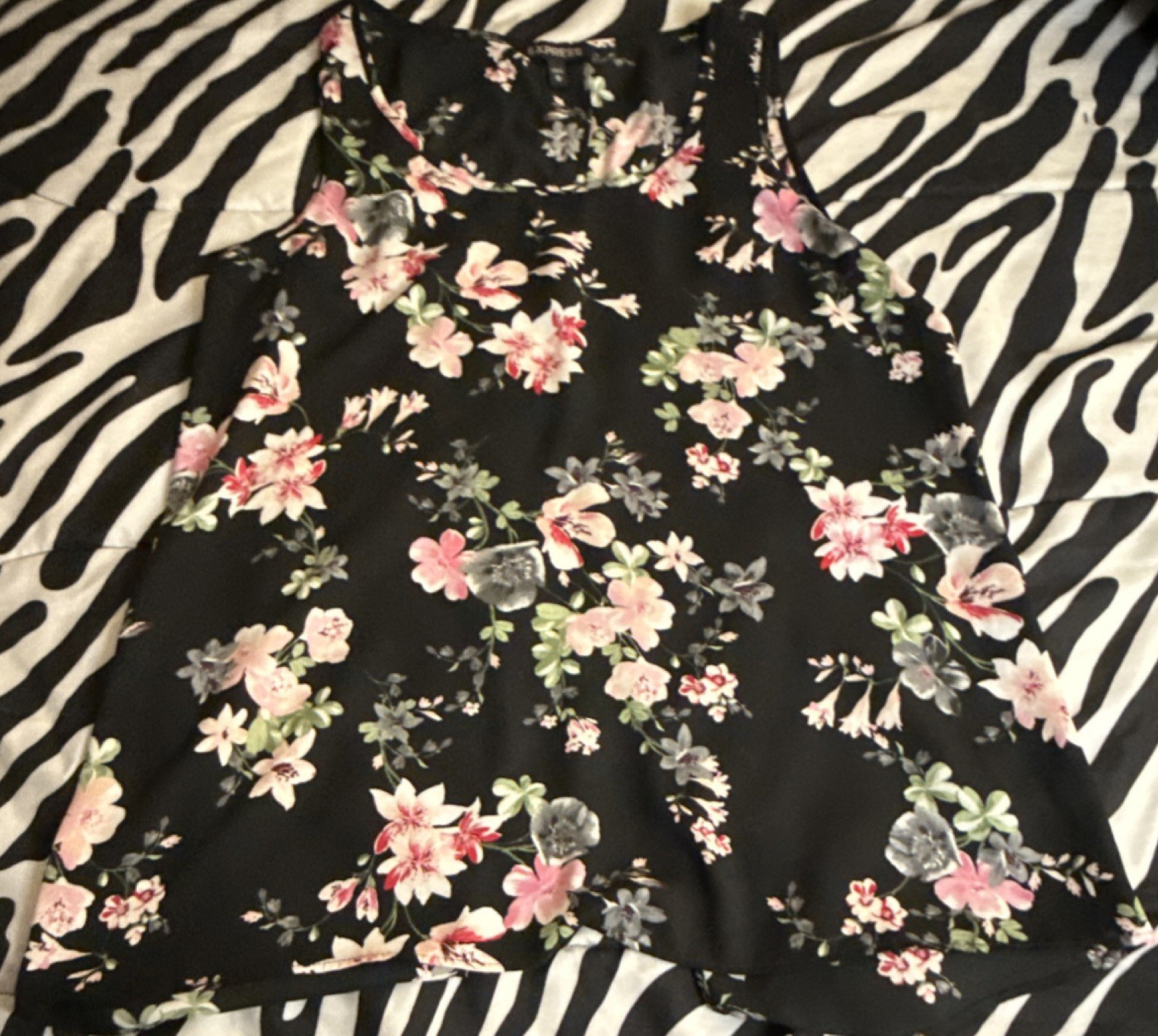 Express Black Floral Round Neck Sleeveless Tank Top Lightweight Women's M