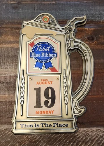 Vintage Pabst Blue Ribbon Beer Sign Calendar Stein Mug 1980's Excellent