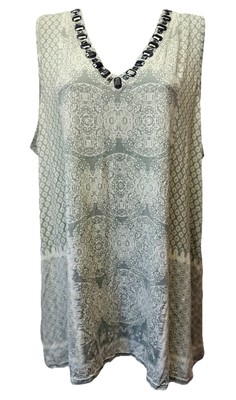 Rose & Olive Women XL Boho Embellished V-Neck Soft Knit Sleeveless  Tank Top New