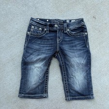 Miss Me Girls Jean Shorts Bermuda Sz 14 Rhinestones Studs Denim