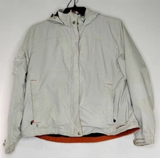 L. L. Bean Womens Coat Size Large Reg Gray Orange Hooded Pockets Full Zip