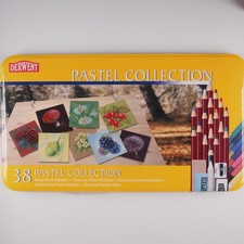 DERWENT vintage Art supplies set 38 Pastel Collection pencils blocks in Tin