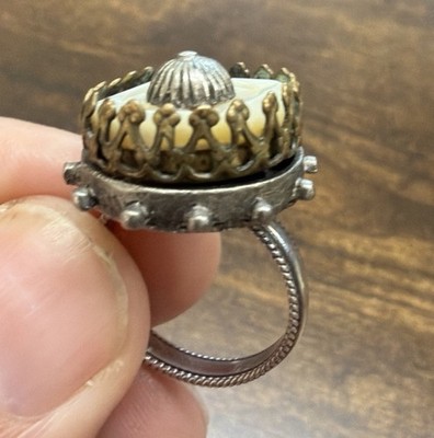 Vintage 925 Sterling Silber Krone Statement Ring weißes Inlay Gr. 6,5 8,63 g