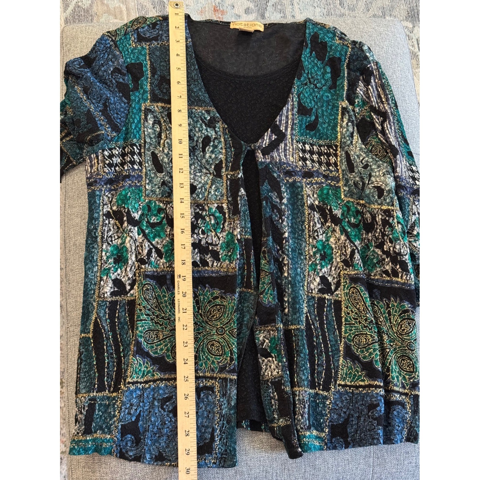 Notations Womens 2X Patchwork Print Open Front Ca… - image 6