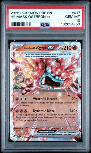 Pokemon Prismatic Evolutions # 017 Hearthflame Mask Ogerpon EX PSA 10 GEM MINT!