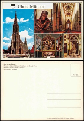 Ulm a. d. Donau Mehrbildkarte Münster mit dem höchsten Kirchturm 1985