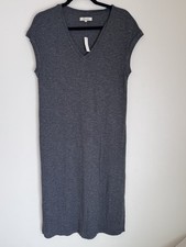 NWT Madewell  Dress Medium Midi  Straight Gray Stretch V Neck Pullover Side Slit