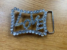 Rhinestone "LOVE" Rectangular Belt Buckle
