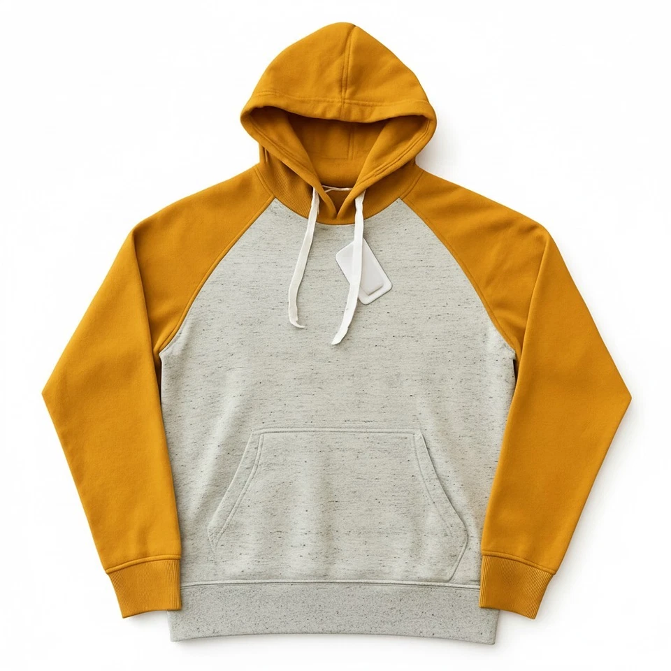 🔥 Elegante sudadera con capucha pulóver de dos tonos - amarillo mostaza y gris jaspeado 🔥 Foto 2 de 4