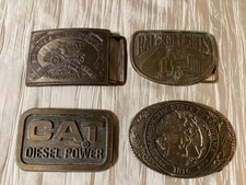 4pc. Lot of Vintage Assorted Heavy Duty Brass Advertising Belt Buckles