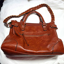 Bueno Brown Faux Leather Satchel Zip Top Inner Pockets Braided Strap Bronze