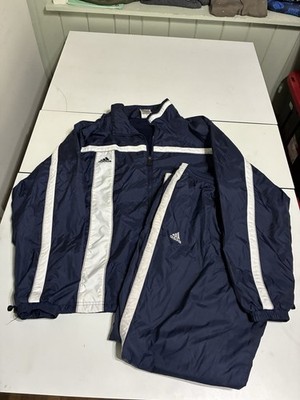Vintage Adidas Windbreaker Track Suit Large Navy Jacket Pants 90s Nylon Sports