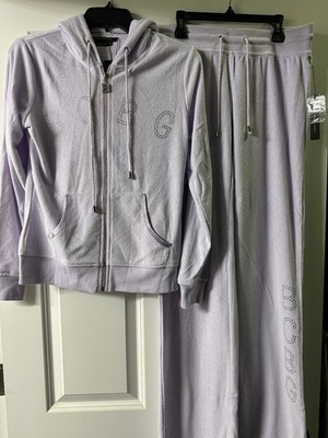 NWT BCBG MAXAZRIA Purple Terry Embellished Hoodie Jacket & Jogger Set S