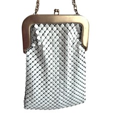 Vintage Whiting Davis Purse Large Mesh Metal Matte Gold Cream 2816 Lined